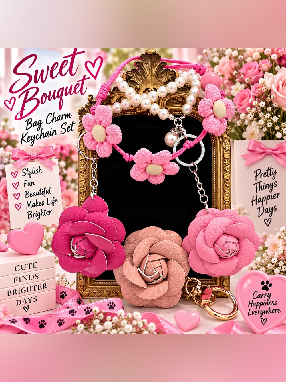 Bouquet of flowers, bag charms, and keychains 🌼
